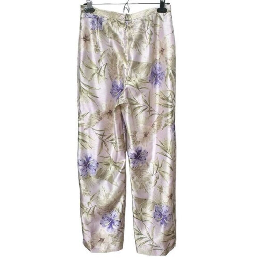 Dress Barn Lightweight Vintage Colorful Purple Green Floral Zip Back Pants. 6.